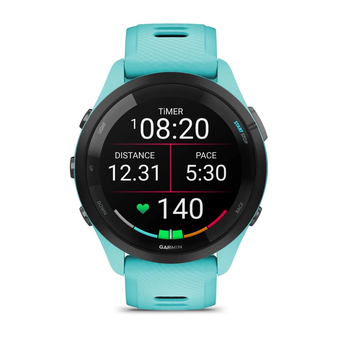 Forerunner® 265 Black Bezel with Aqua Case and Aqua/Black Silicone Band