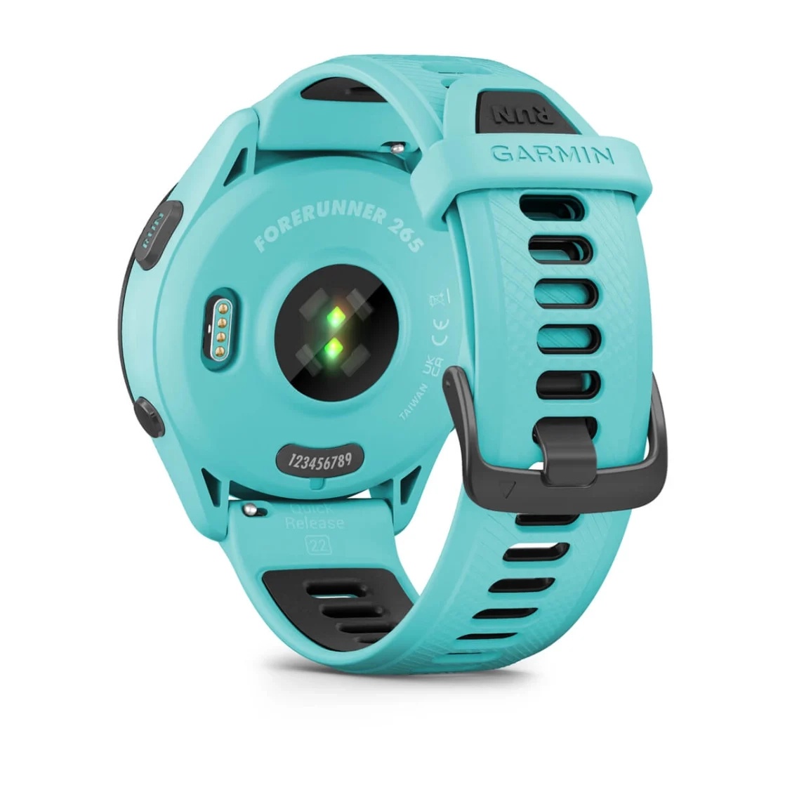 Forerunner® 265 Black Bezel with Aqua Case and Aqua/Black Silicone Band