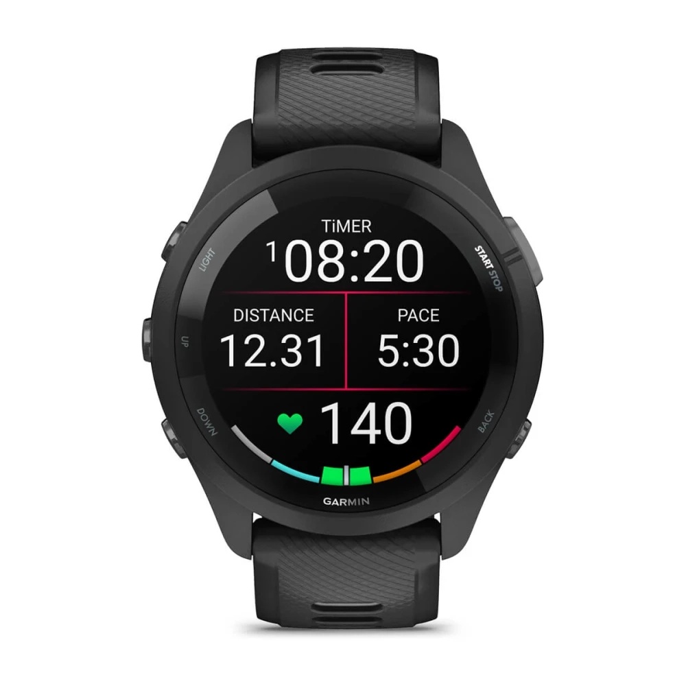 Forerunner® 265 Black Bezel and Case with Black/Powder Gray Silicone Band