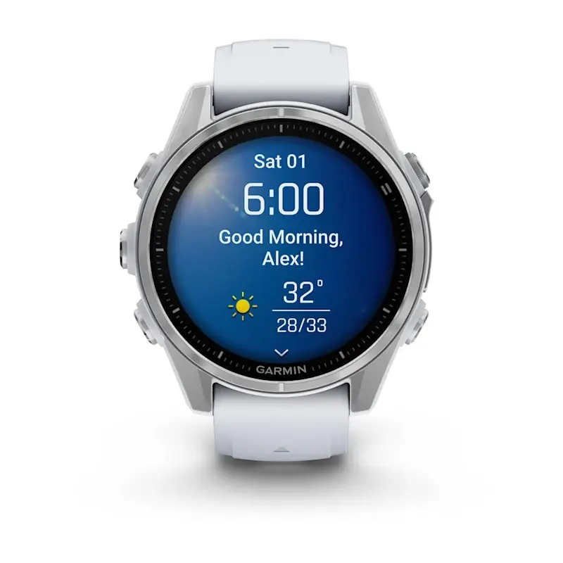 fenix® 8 – 43 mm, AMOLED Silver with Whitestone silicone band