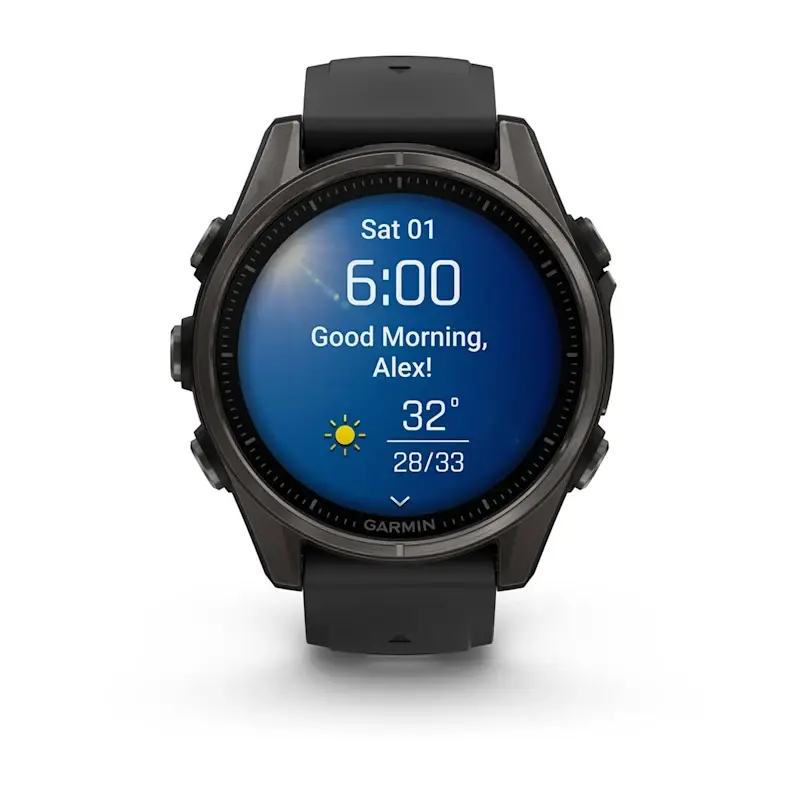 fenix® 8 – 51 mm, AMOLED Sapphire, Carbon grey DLC with Black/pebble grey silicone band