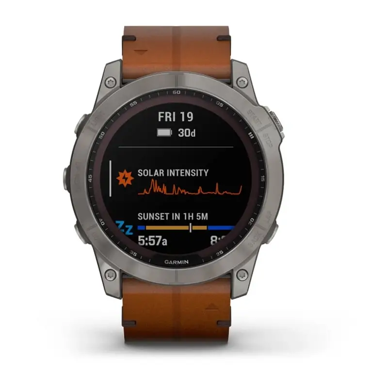 fenix® 7X – Sapphire Solar Edition Titanium with Chestnut Leather Band