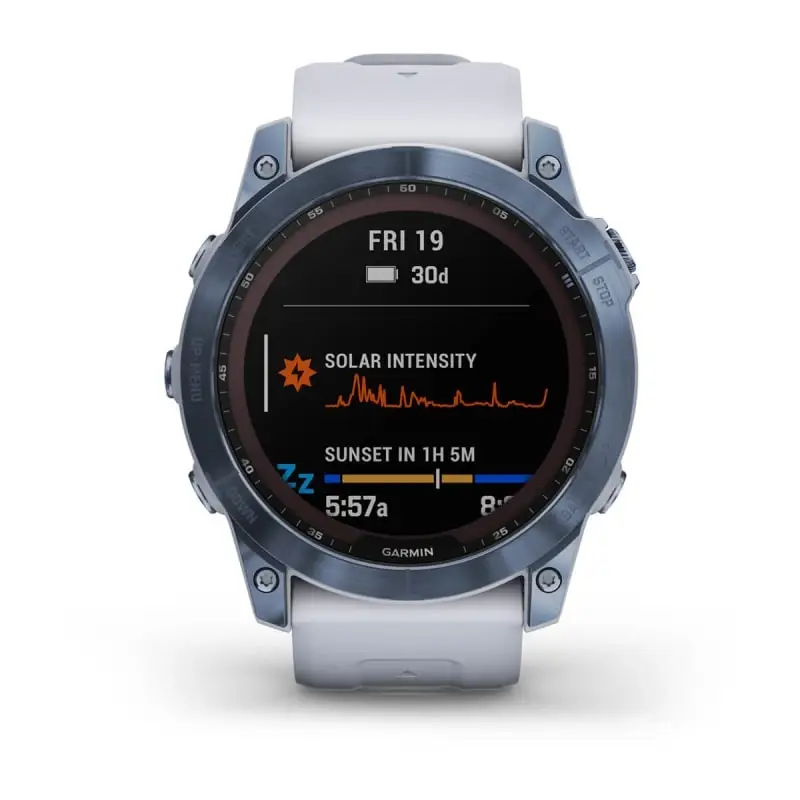 fenix® 7X – Sapphire Solar Edition Mineral Blue DLC Titanium with Whitestone Band