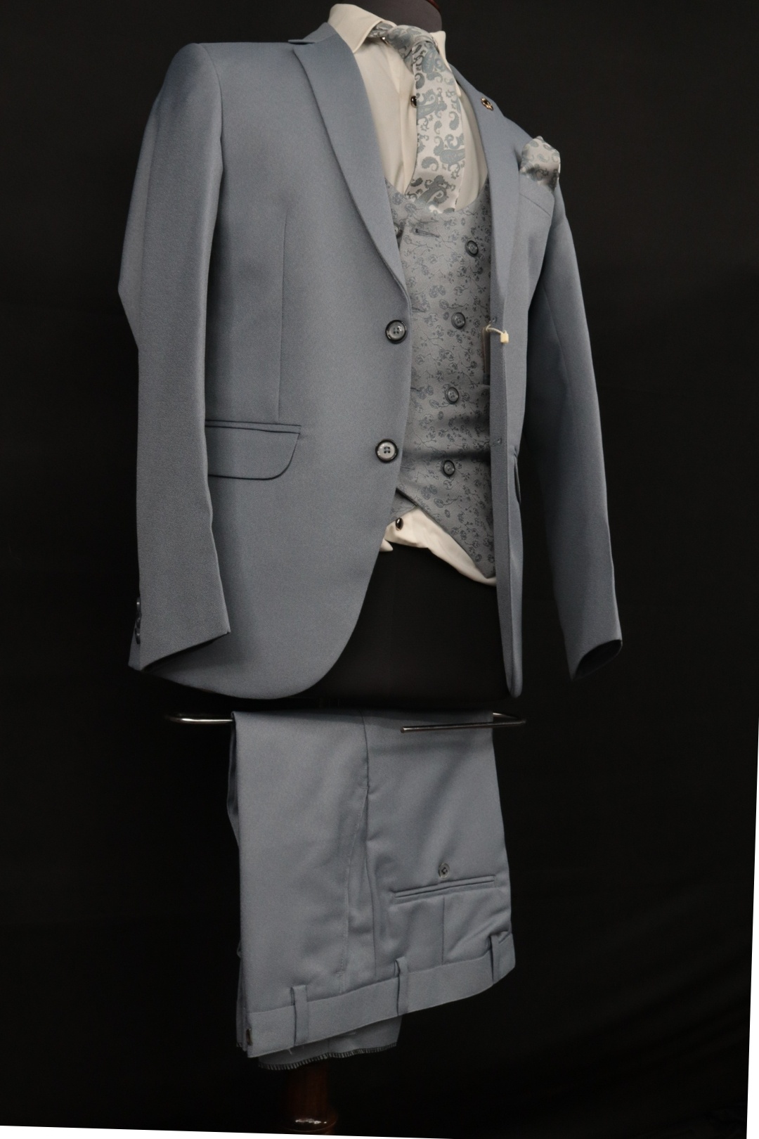 Royal Teal Grey Color Men’s Classy Tuxedo Formal Suit Set