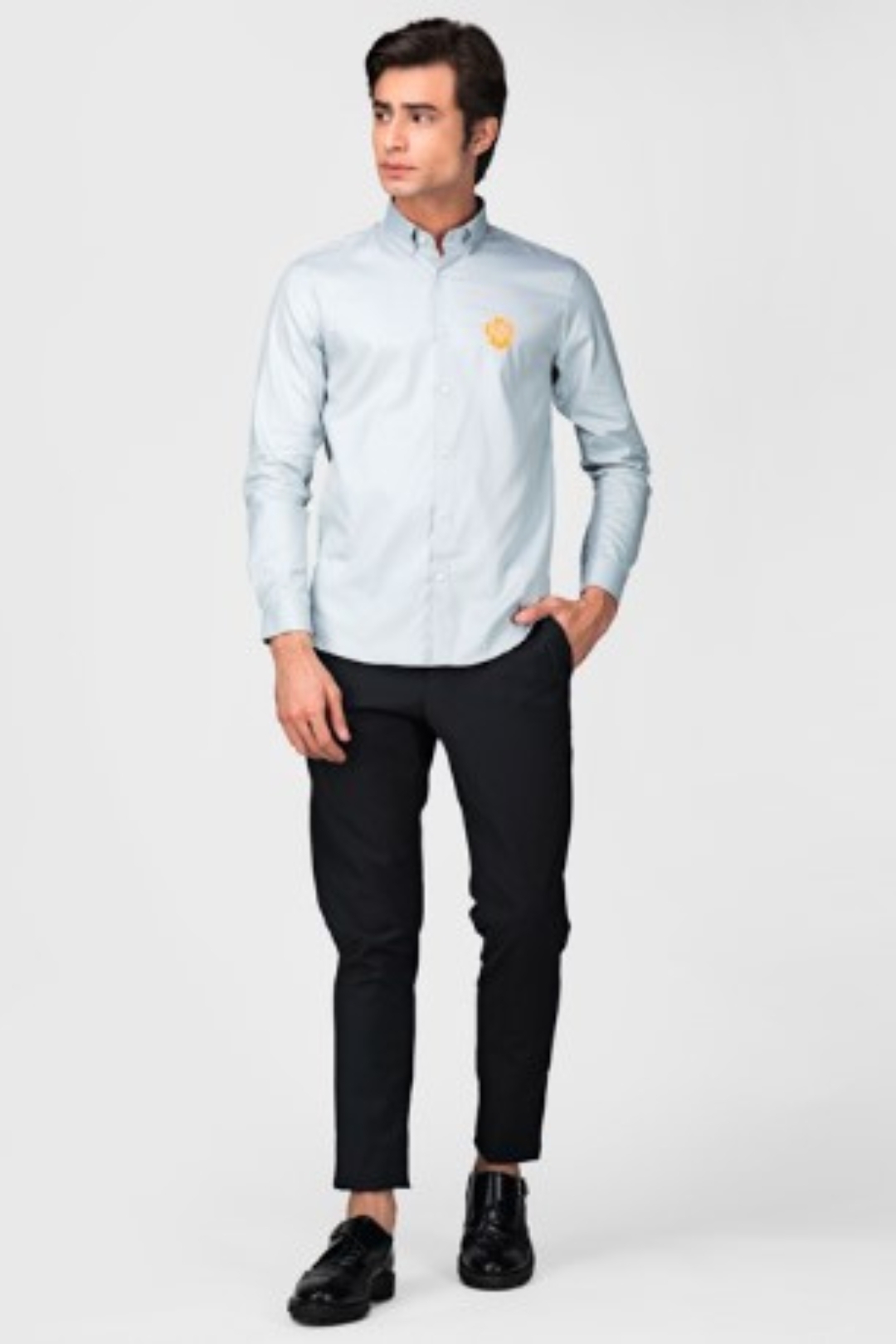 Men's Solid Casual Grey Oxford Shirt