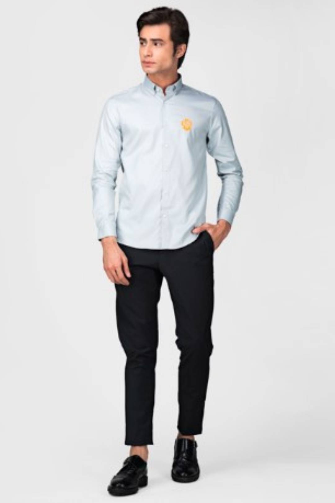 Men's Solid Casual Grey Oxford Shirt