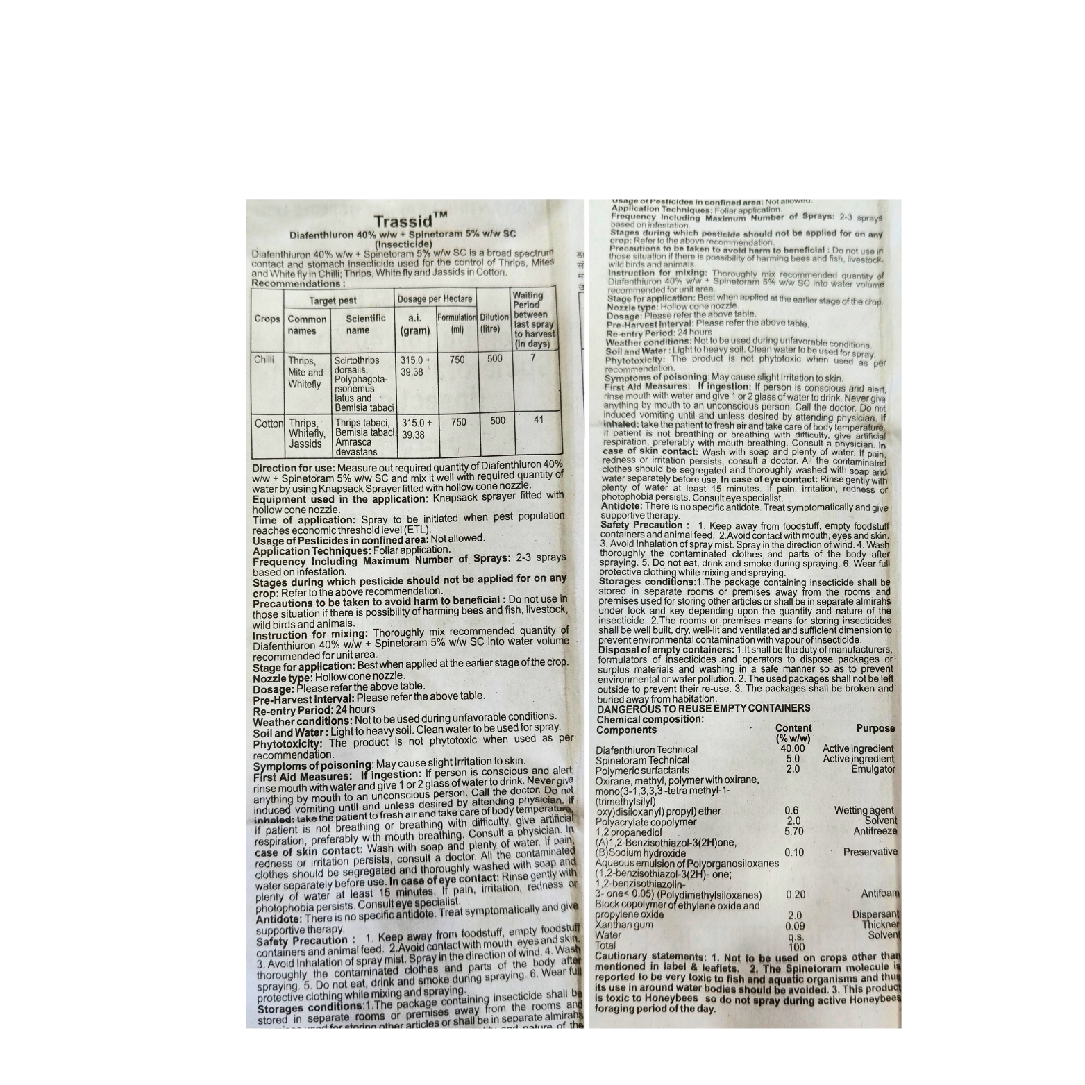 Adama Trassid Insecticide (Diafenthiuron 40% w/w + Spinetoram 5% w/w SC)