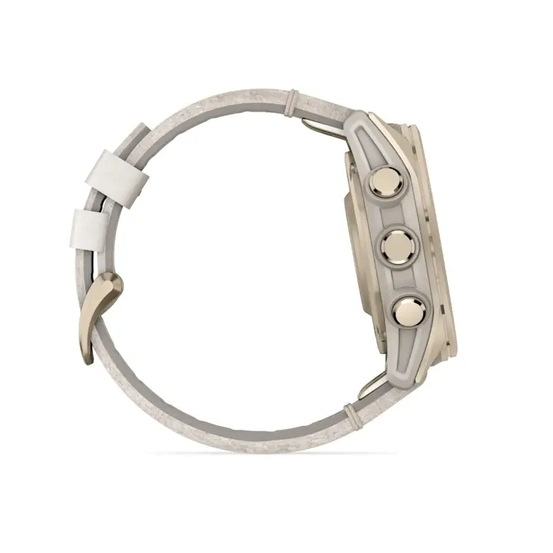 fenix® 8 – 43 mm, AMOLED Sapphire, Soft Gold with Limestone Leather Band