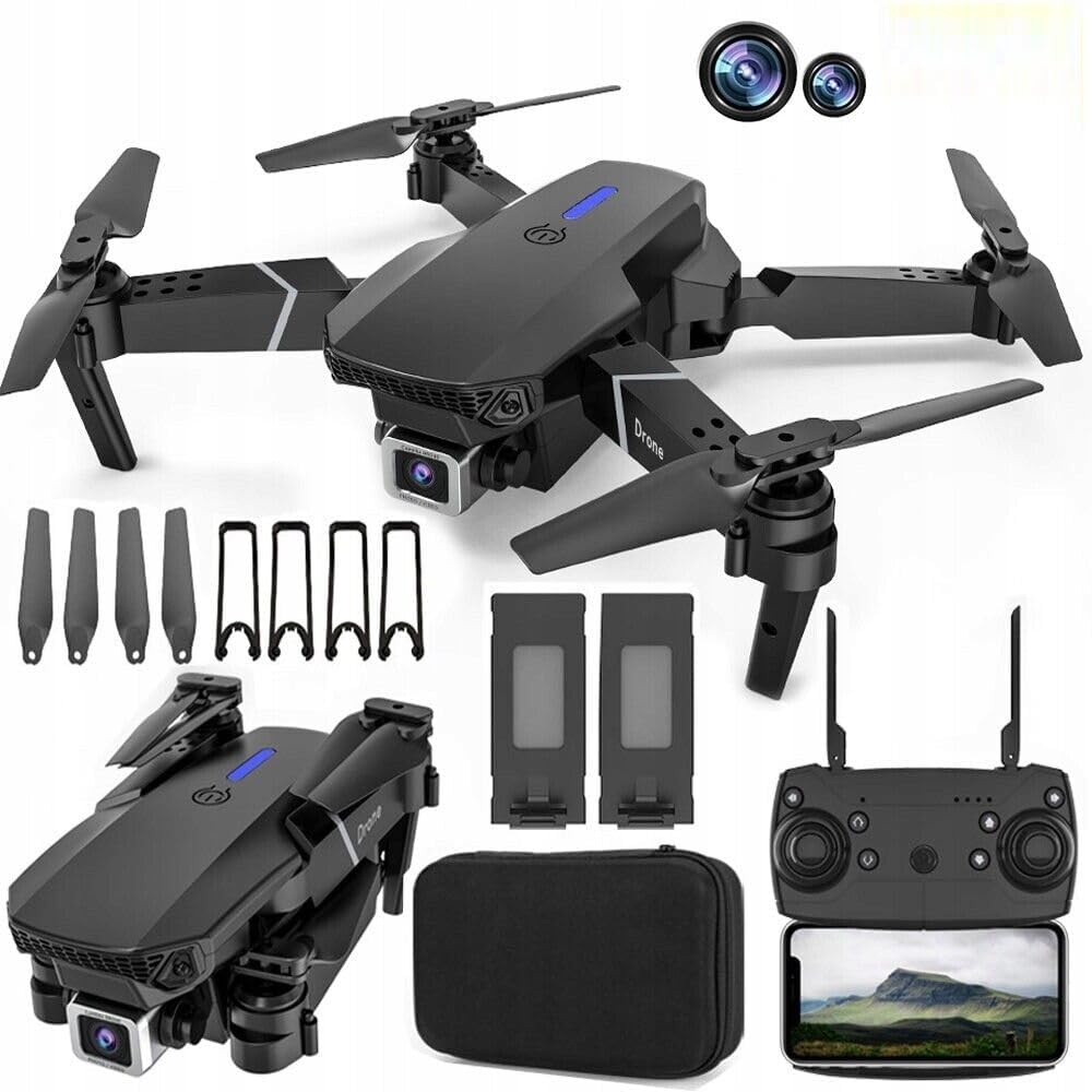 E88 Pro Drone with 1080P Camera 2 Batteries One Key Take Off Land Altitude Hold Automatic Avoidance Obstacles 360° Flip With Aerial Photography Drone Multicolor (Double-Battery)