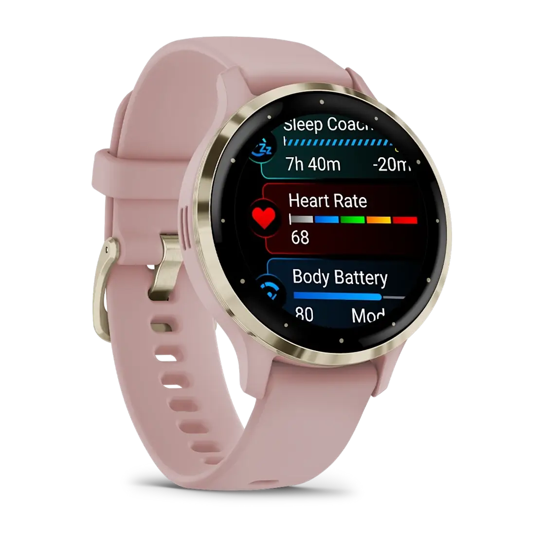 Venu® 3S Soft gold stainless steel bezel with dust rose case and silicone band