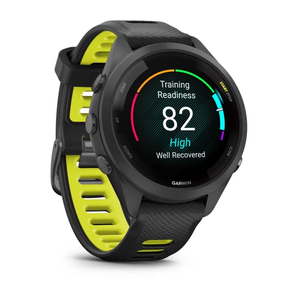 Forerunner® 265S Black Bezel and Case with Black/Amp Yellow Silicone Band