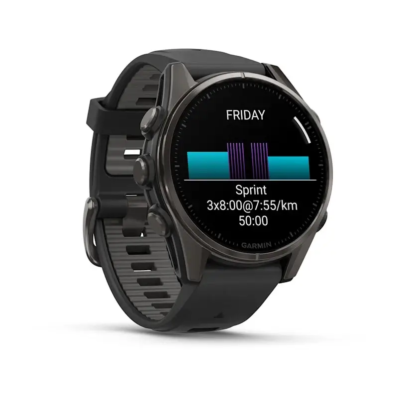 fenix® 8 – 51 mm, AMOLED Sapphire, Carbon grey DLC with Black/pebble grey silicone band