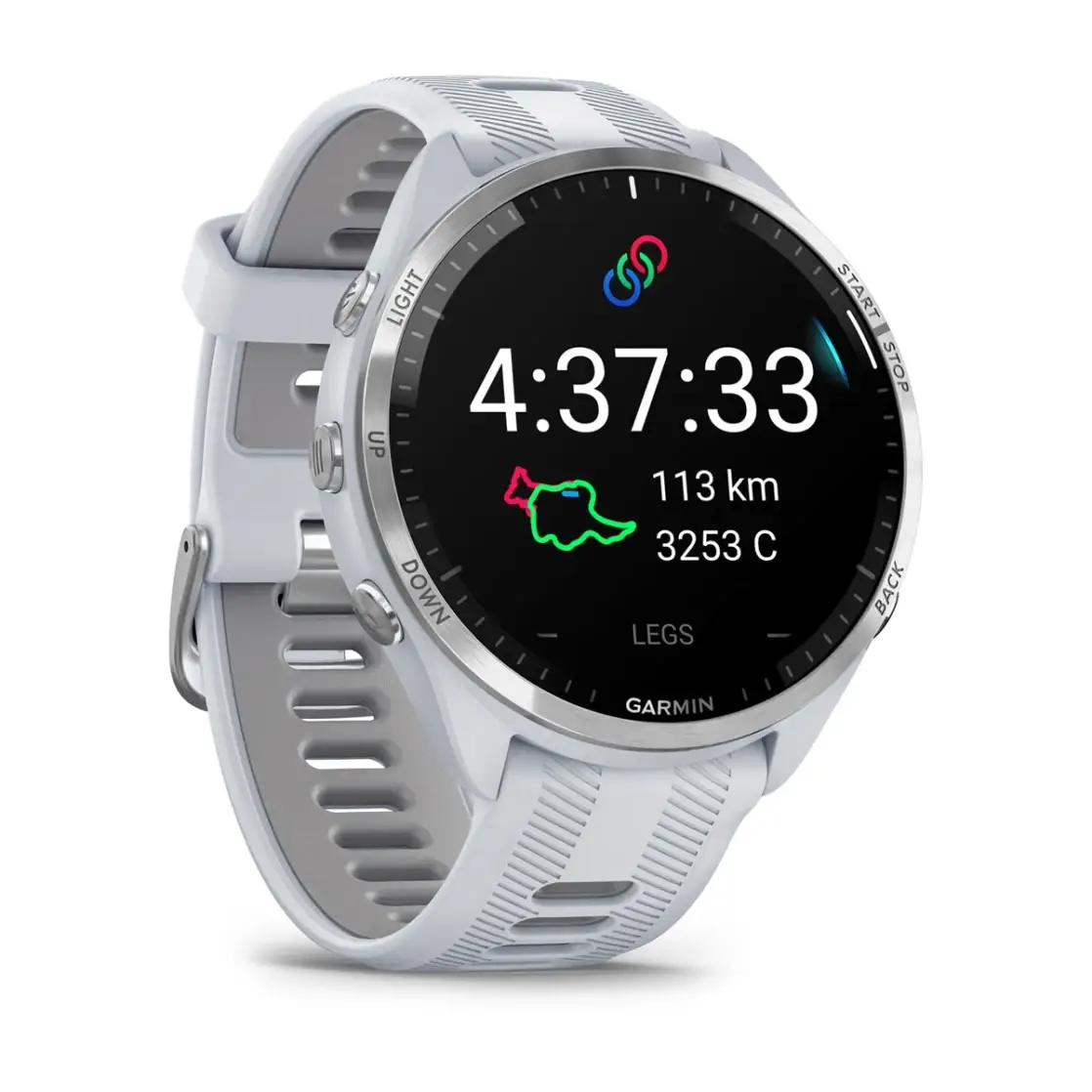 Forerunner® 965 Titanium Bezel with Whitestone Case and Whitestone/Powder Grey Silicone Band