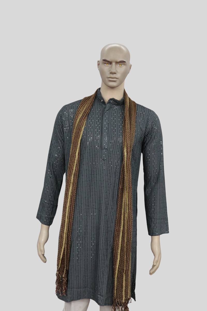 Men's Grey Color Kurta With Pajama