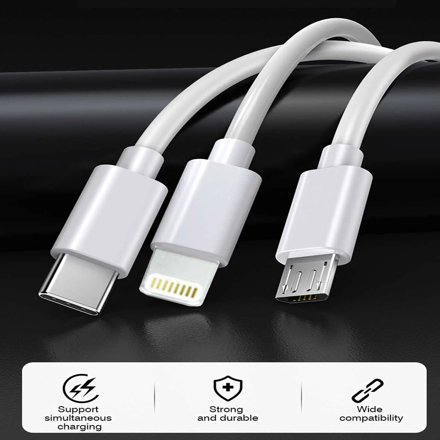 LA' FORTE 3 in 1 Charging Cable (Micro, C & Iphone Connectors)