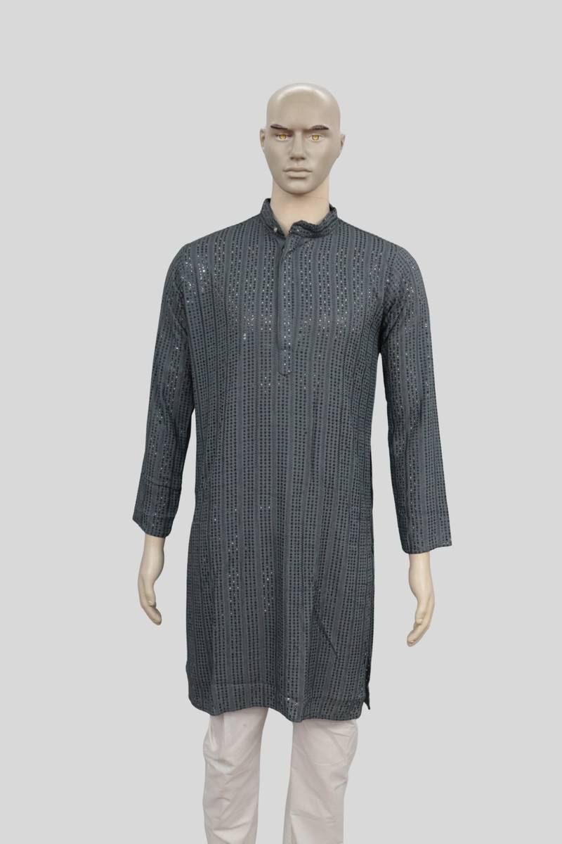 Men's Grey Color Kurta With Pajama