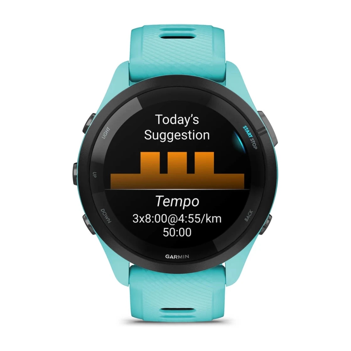 Forerunner® 265 Black Bezel with Aqua Case and Aqua/Black Silicone Band