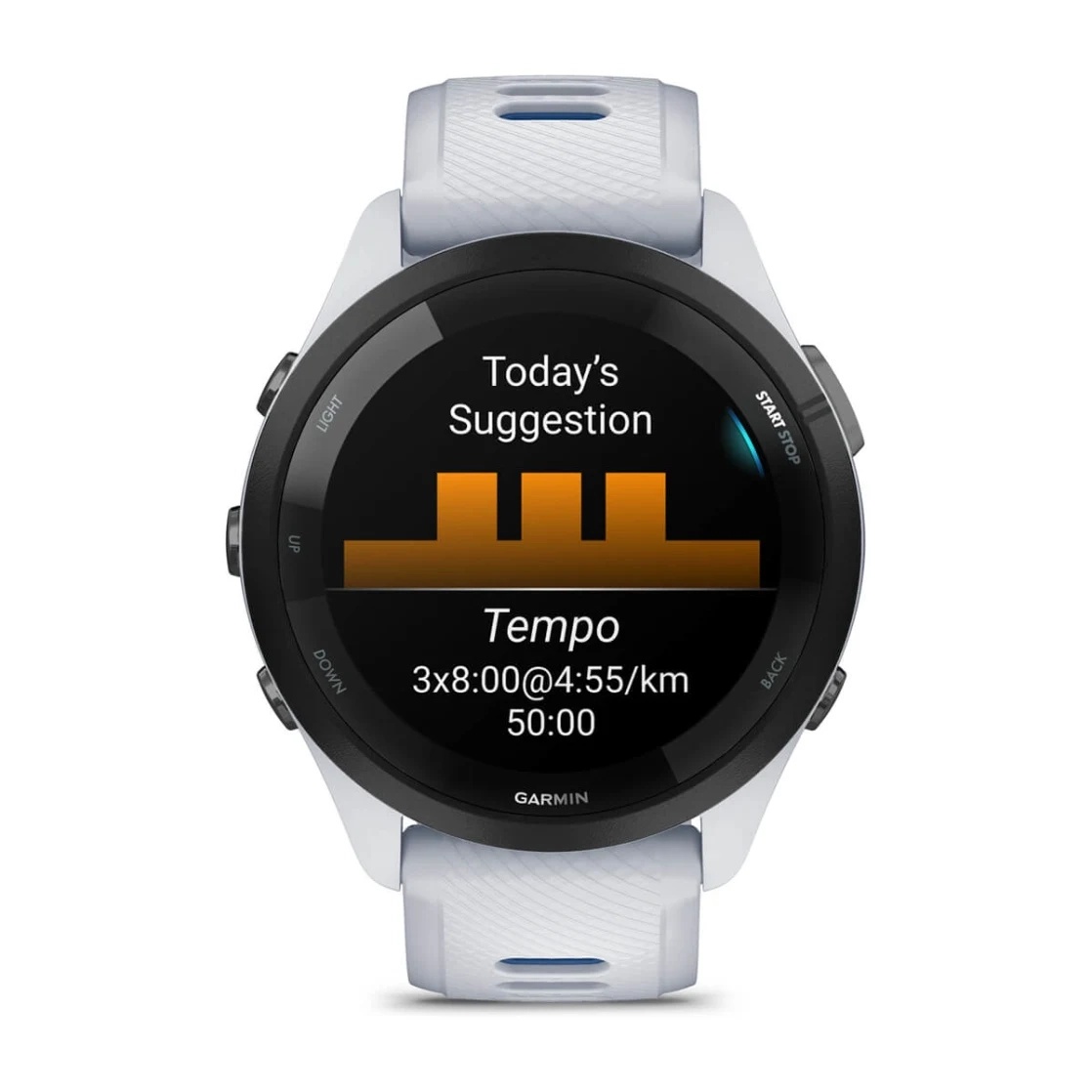 Forerunner® 265 Black Bezel with Whitestone Case and Whitestone/Tidal Blue Silicone Band
