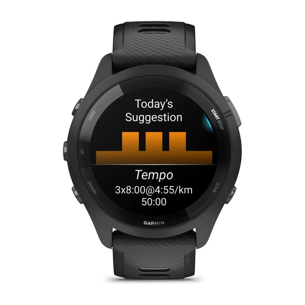Forerunner® 265 Black Bezel and Case with Black/Powder Gray Silicone Band