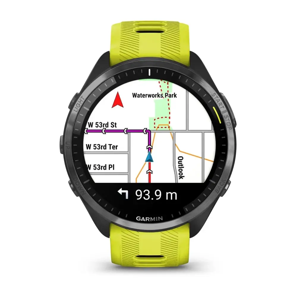 Forerunner® 965 Carbon Grey DLC Titanium Bezel with Black Case and Amp Yellow/Black Silicone Band