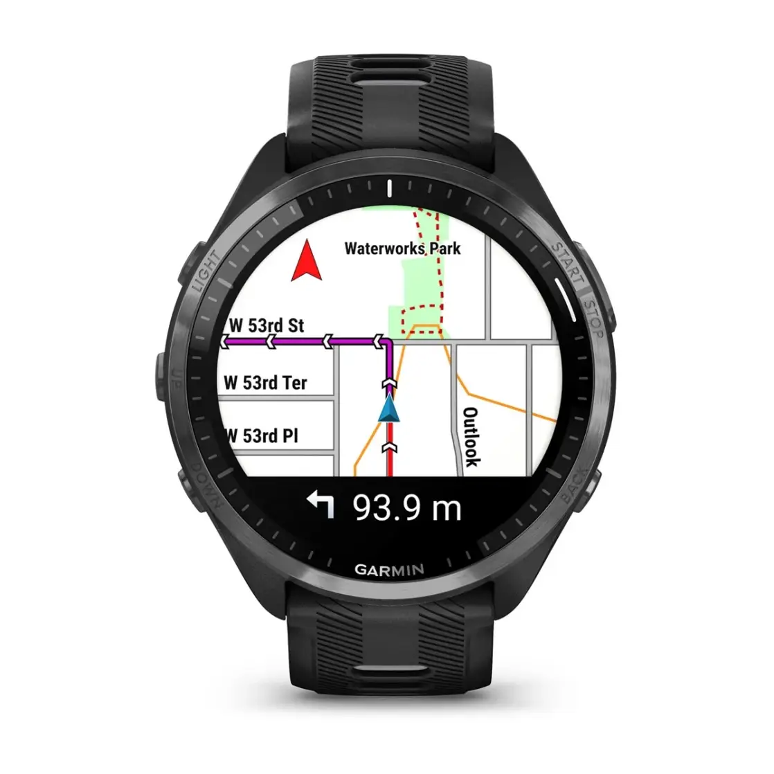 Forerunner® 965 Carbon Grey DLC Titanium Bezel with Black Case and Black/Powder Grey Silicone Band