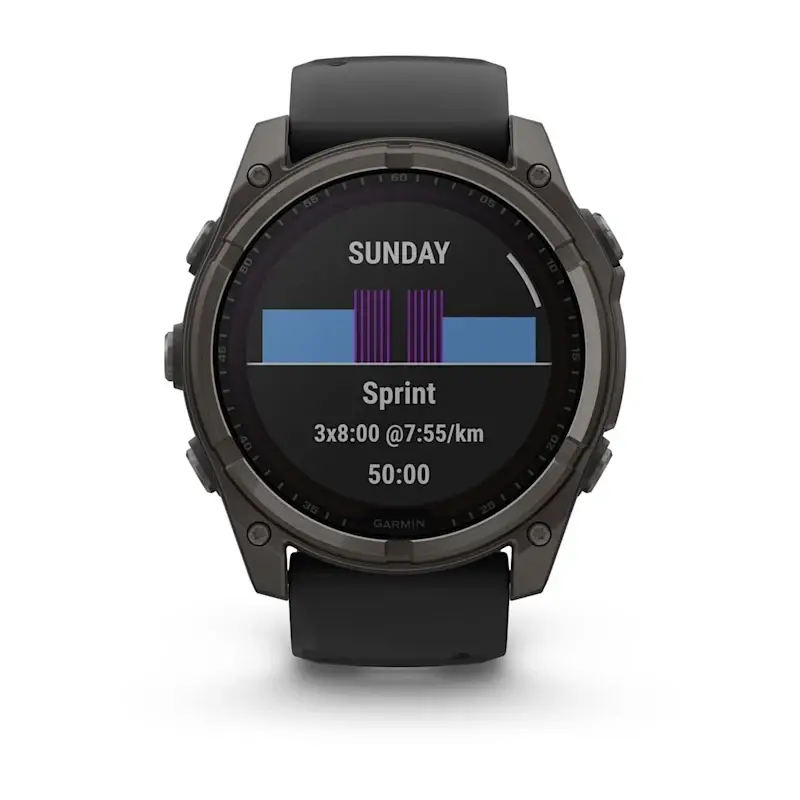 fenix® 8 – 47 mm, Solar, Sapphire Sapphire, Carbon grey DLC titanium with Black/pebble grey silicone band