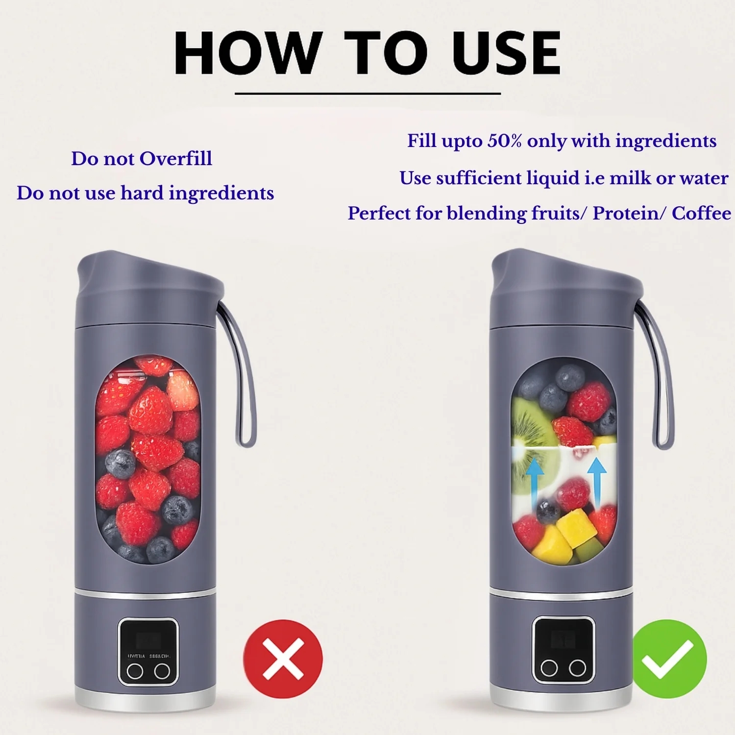 Portable USB Juicer Blender – 450ml, 1500mAh Rechargeable Battery, 18000 RPM, BPA-Free, 3 Programs, Stainless Steel Blades – Smoothies, Juices, Protein Shakes