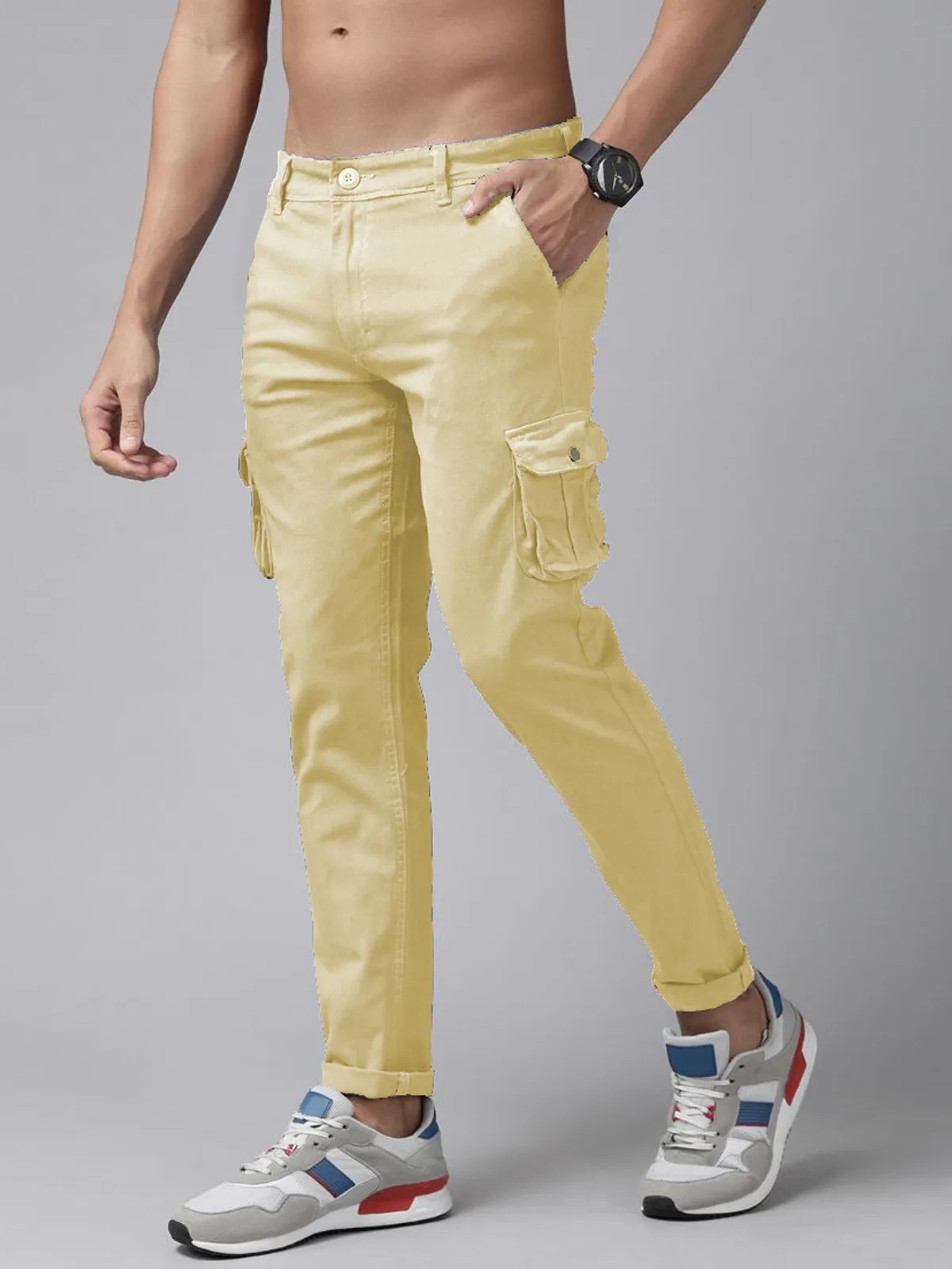 Off White Cotton Blend Solid Mens Cargo