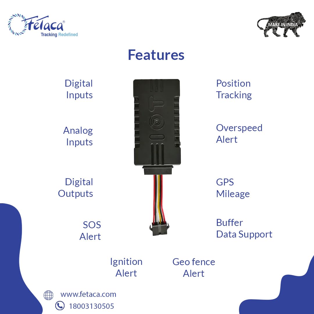 FeTaca® Vehicle 4G Six Wired GPS Tracker Device with Fuel Sensor & SOS Alarm (1 Year Free Tracking Software & SIM Data)