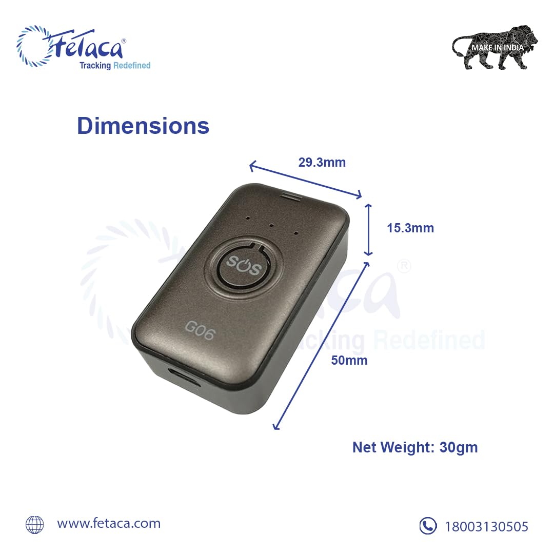 FeTaca Small G06 GPS Tracker for Kids with Multiple Features | Assets, Kids, Pets, Cars & Bikes Tracking with Route History | Voice Calling | SOS Alarm | 1 Month Subscription