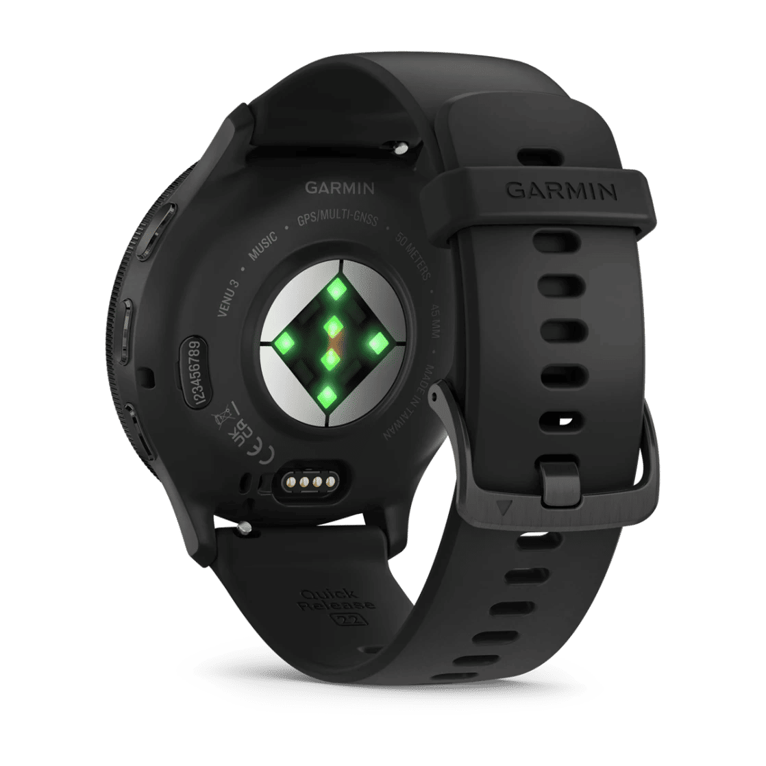 Venu® 3 Slate stainless steel bezel with black case and silicone band