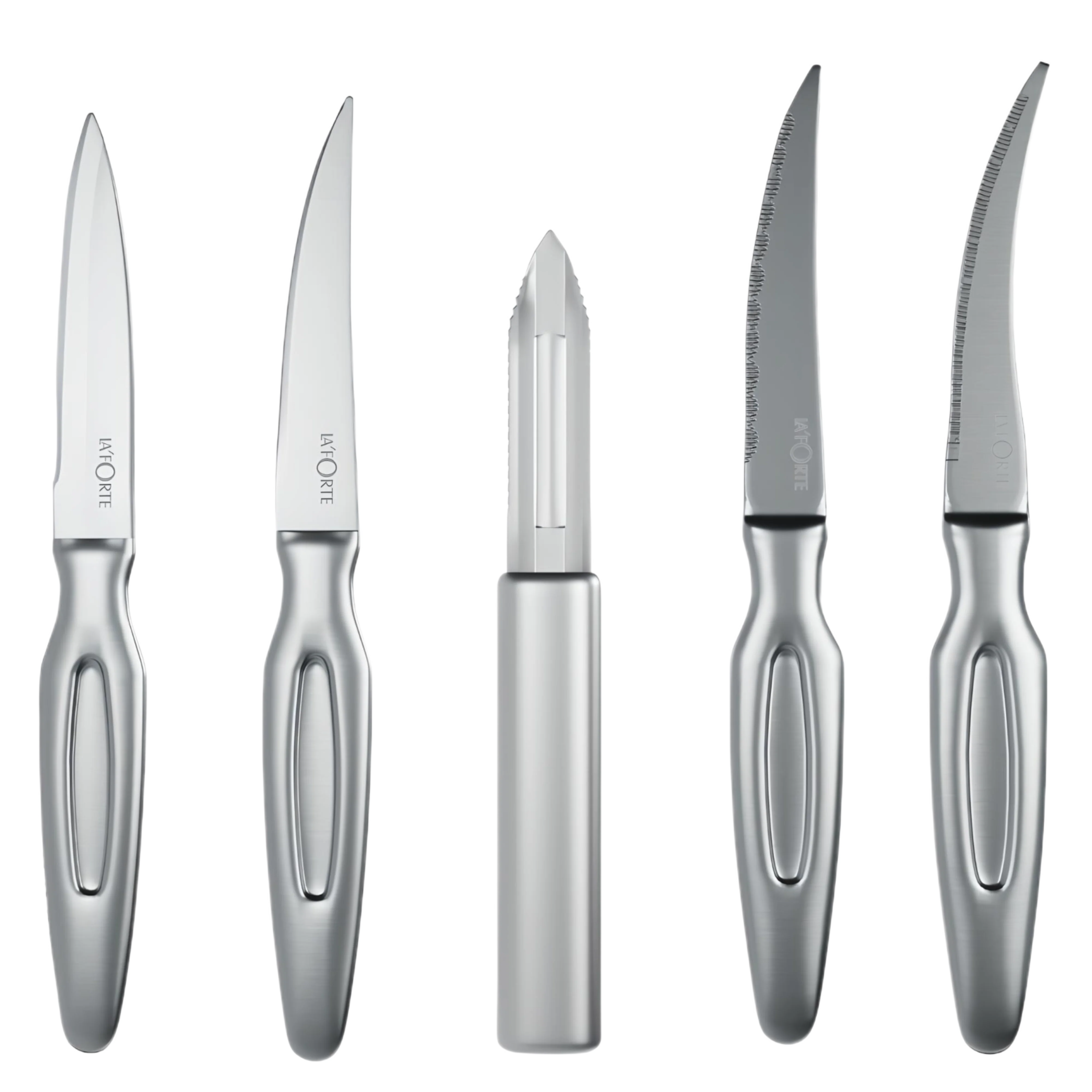 La'forte Stainless Steel Knife set with Metal Block, 5-Pieces (Silver)