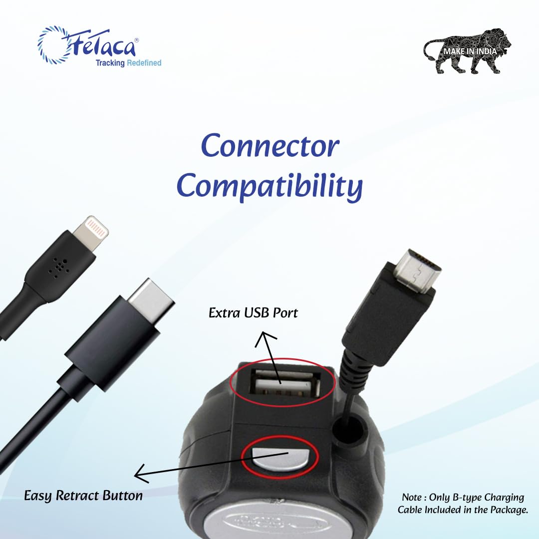 FeTaca Mobile Charging Adapter for Car with Inbuilt Charging Cable