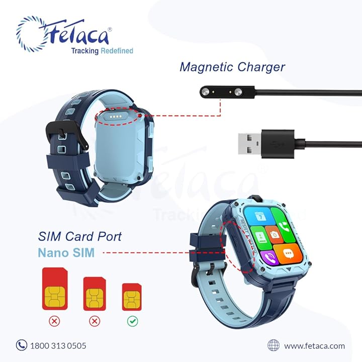 FETACA® 4G GPS Tracker Smartwatch for Kids - Blue | Safety & Connectivity and Fun in One Stylish Smartwatch
