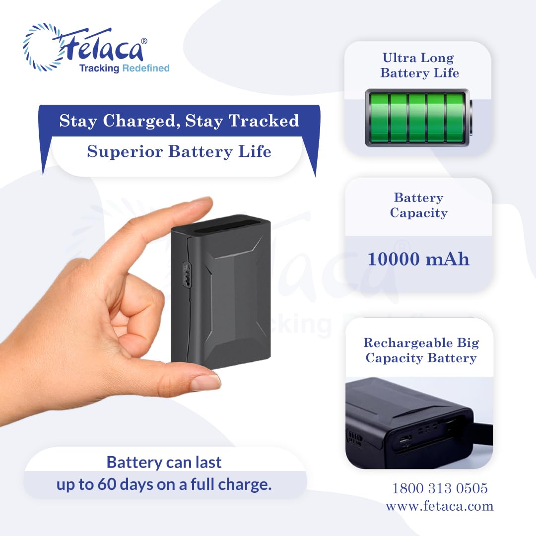 FeTaca® Multipurpose Wireless GPS Tracker for Car, Bike, Kids School Bag and Any Vehicle with Voice Monitoring & Geo Fence Including - 10000 mAh Battery