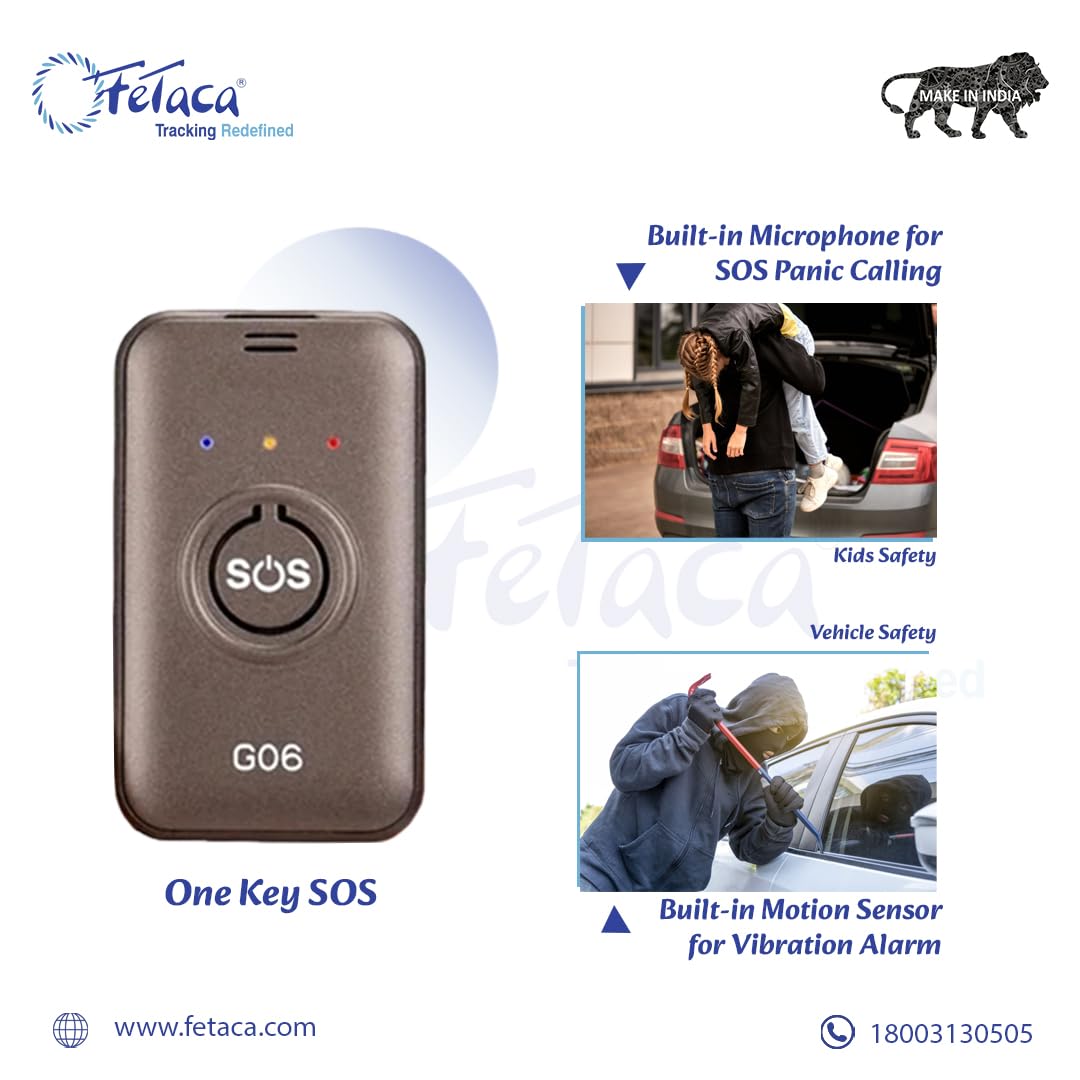 FeTaca Small G06 GPS Tracker for Kids with Multiple Features | Assets, Kids, Pets, Cars & Bikes Tracking with Route History | Voice Calling | SOS Alarm | 1 Month Subscription