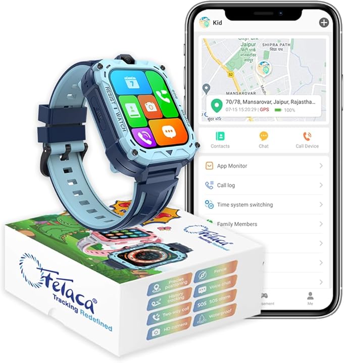 FETACA® 4G GPS Tracker Smartwatch for Kids - Blue | Safety & Connectivity and Fun in One Stylish Smartwatch
