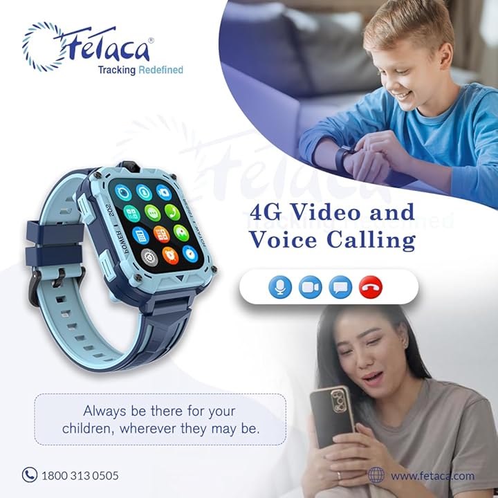 FETACA® 4G GPS Tracker Smartwatch for Kids - Blue | Safety & Connectivity and Fun in One Stylish Smartwatch