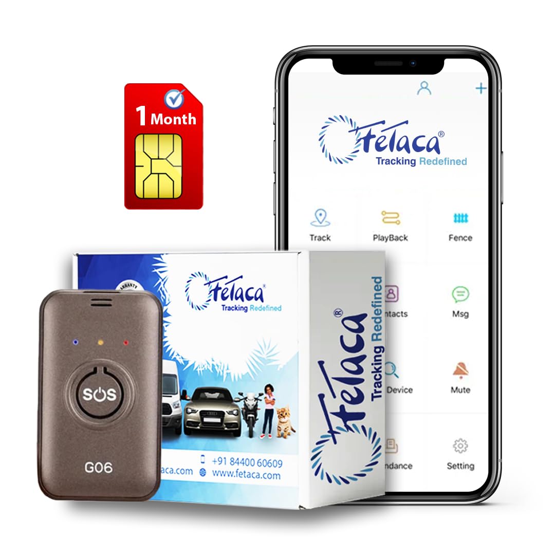 FeTaca Small G06 GPS Tracker for Kids with Multiple Features | Assets, Kids, Pets, Cars & Bikes Tracking with Route History | Voice Calling | SOS Alarm | 1 Month Subscription