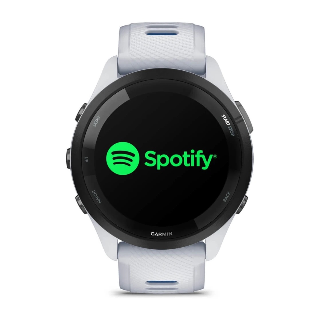 Forerunner® 265 Black Bezel with Whitestone Case and Whitestone/Tidal Blue Silicone Band