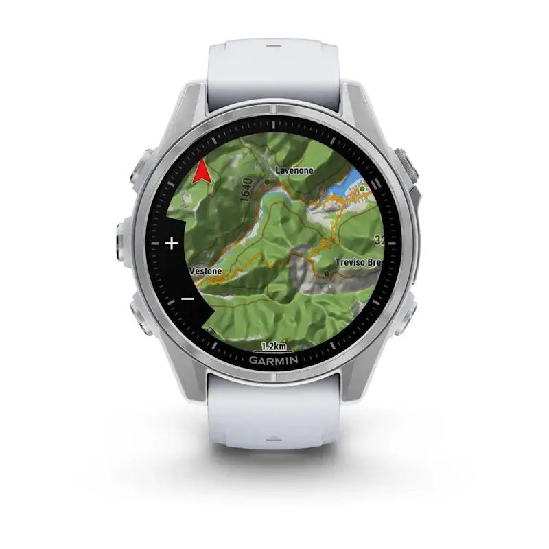 fenix® 8 – 43 mm, AMOLED Silver with Whitestone silicone band