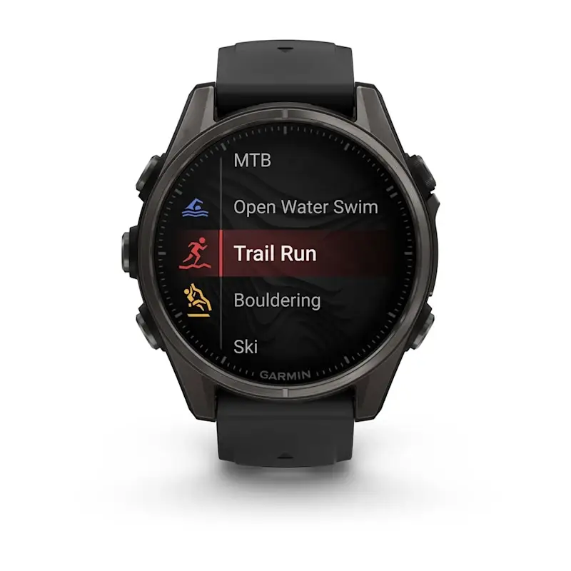 fenix® 8 – 51 mm, AMOLED Sapphire, Carbon grey DLC with Black/pebble grey silicone band