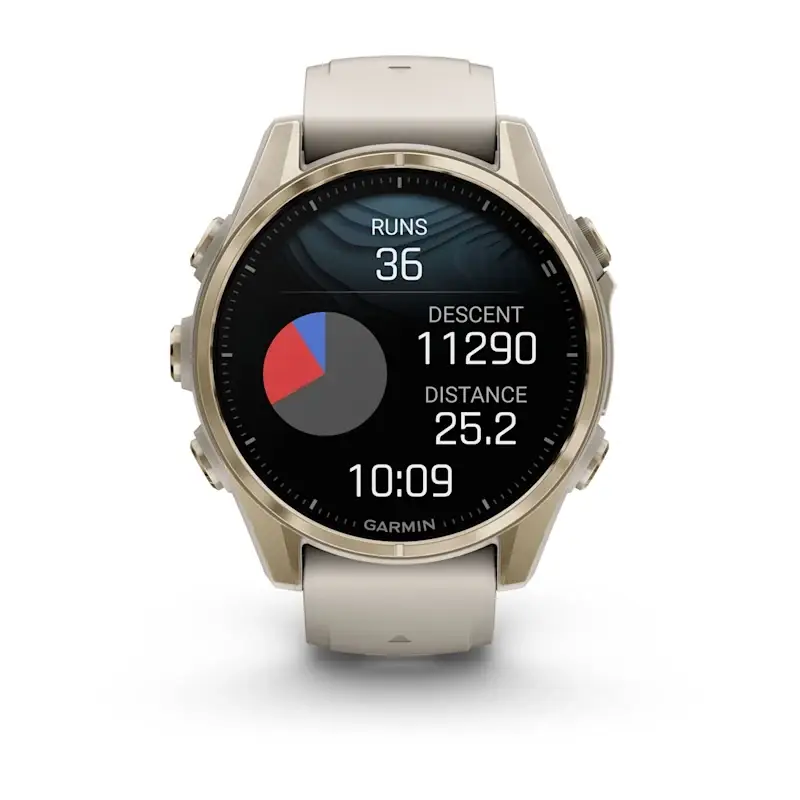 fenix® 8 – 43 mm, AMOLED Sapphire, Soft Gold with Fog grey/dark sandstone silicone band