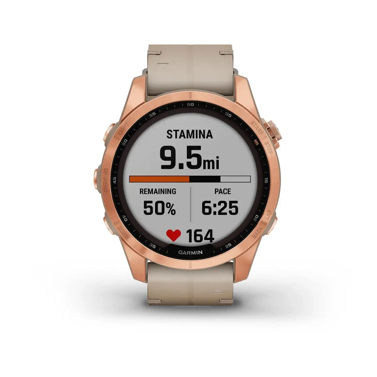 fenix® 7S – Sapphire Solar Edition Rose Gold Titanium with Limestone Leather Band