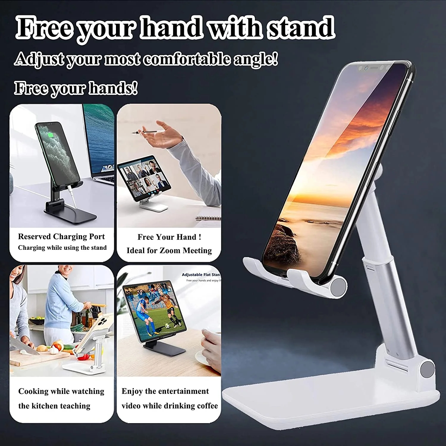 Mobile Phone Stand for Desk, Foldable Portable Adjustable