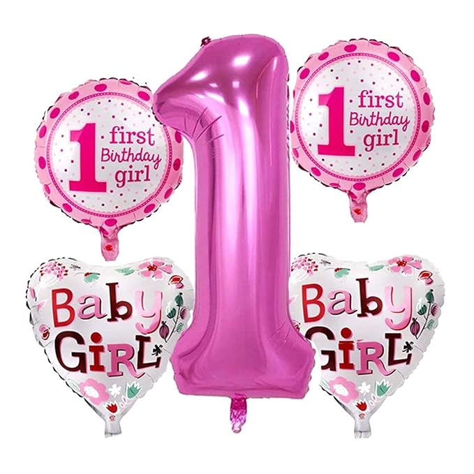 Baby Girl 1st Birthday 5 Piece Set Foil