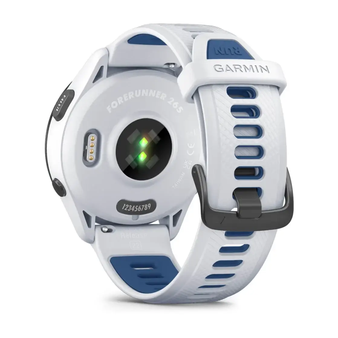 Forerunner® 265 Black Bezel with Whitestone Case and Whitestone/Tidal Blue Silicone Band