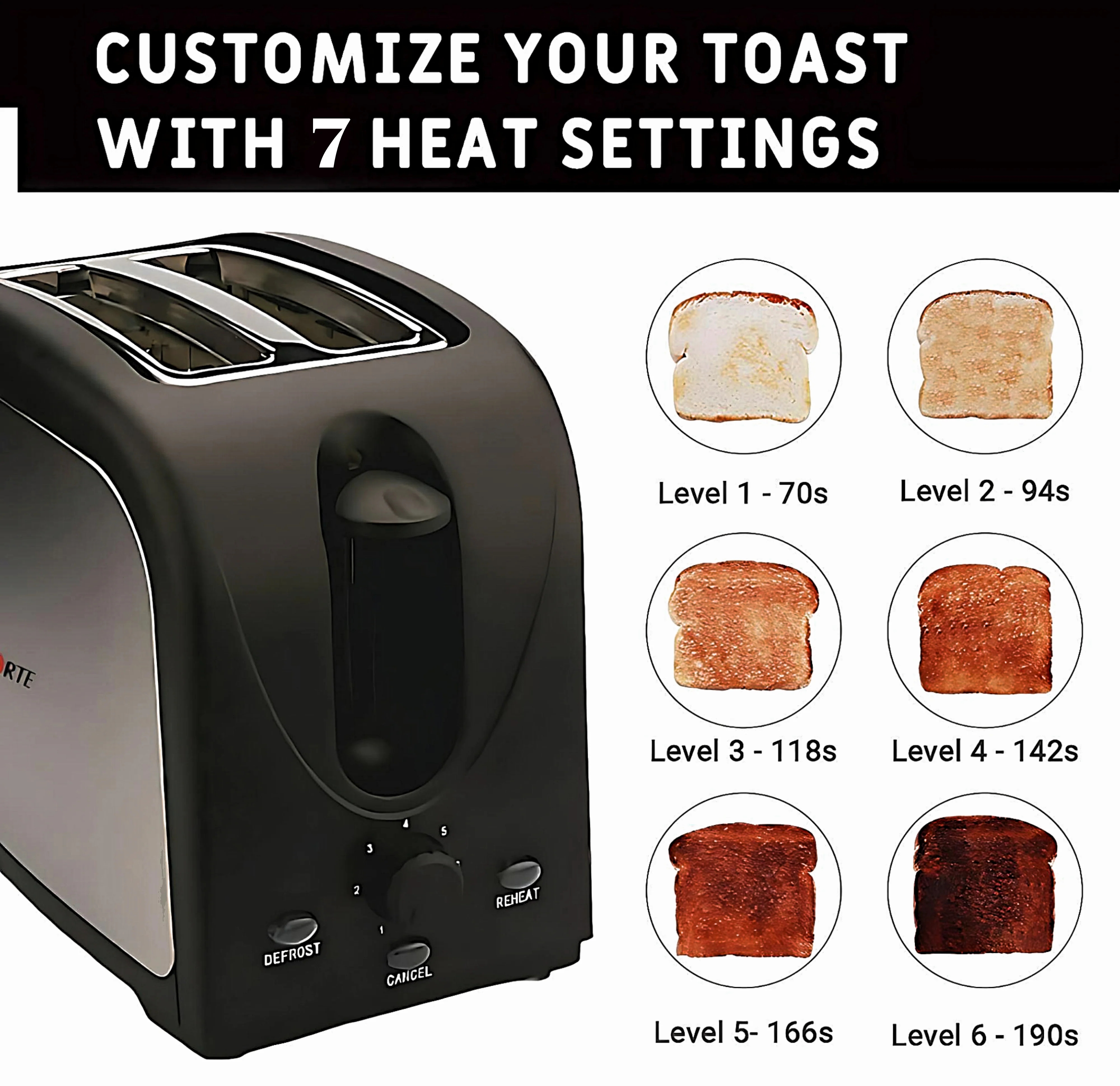 LA' FORTE POP UP Toaster - Stainless Steel - 7 Heat setting,(Refurbished)
