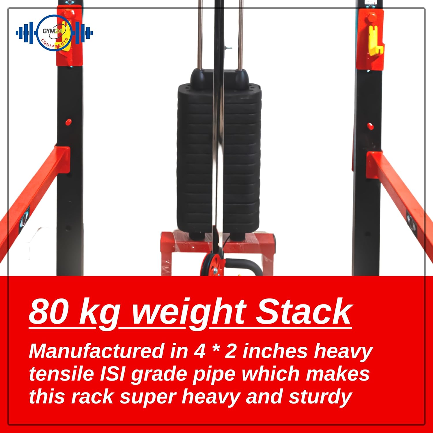 Power Squat Rack With Single Pully Cable Cross Home Gym Setup Size With 80 Kg Weight Stack