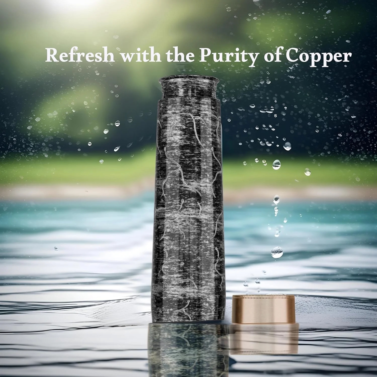 Pure Copper Elegant 1000 ml Premium Coated Water Bottles (Silver Black Abstract, 1000 Ml)